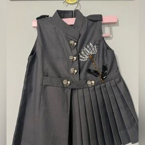 Girl size 2-3T grey boutique dress with hand embroidery and buttons.